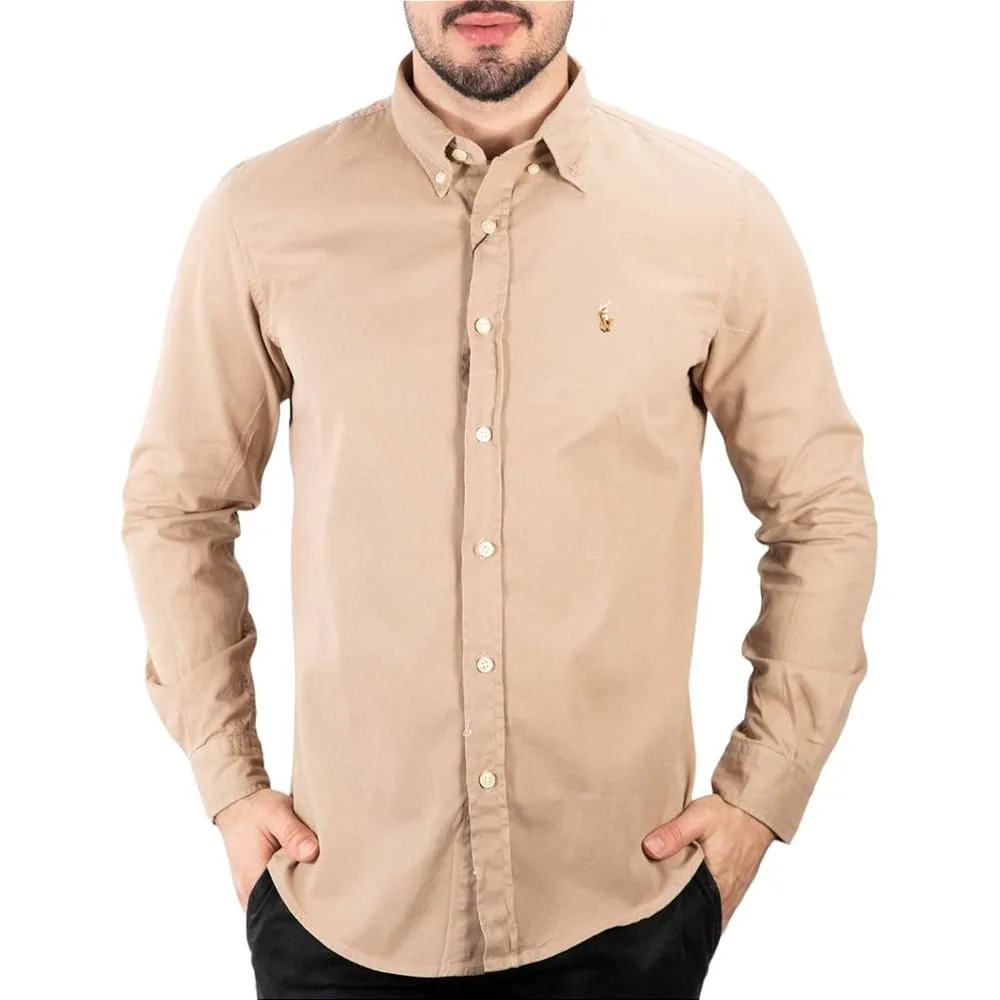 Camisa Hombre Beige Polo Ralph Manga Larga 100% Algodon - Golden Wear Colombia