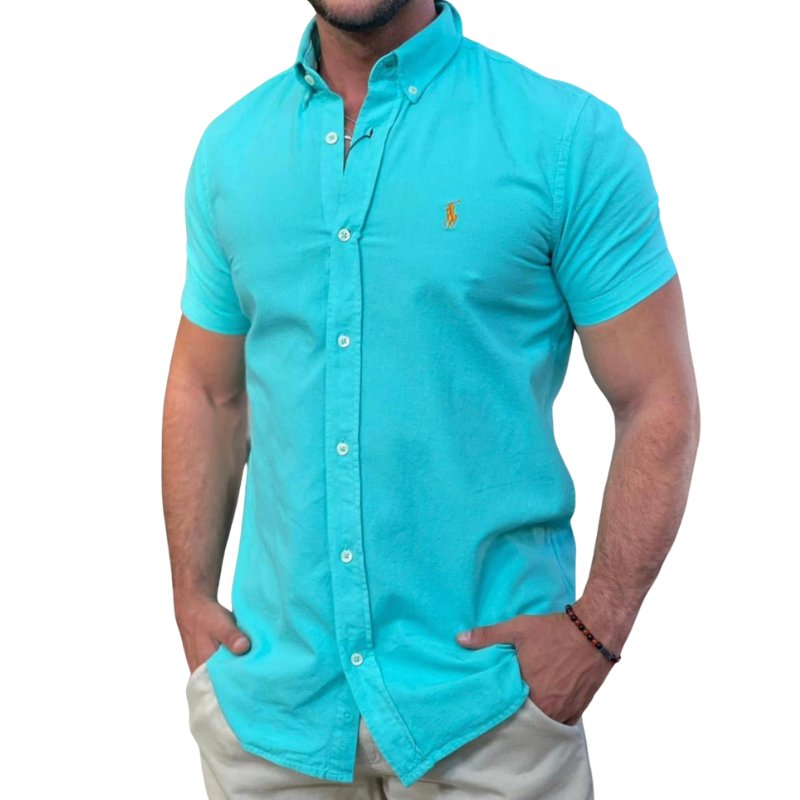 Camisa Hombre Aguamarina Manga Corta