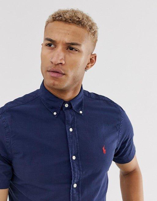Camisa Hombre Azul Oscuro Polo Ralph Lauren Manga Corta 100% Algodon - Golden Wear Colombia
