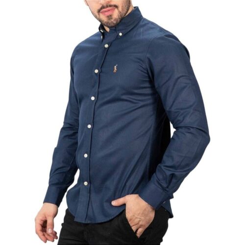 Camisa Hombre Azul Oscuro Polo Ralph Rain Lauren Manga Larga  100% Algodon - Golden Wear Colombia
