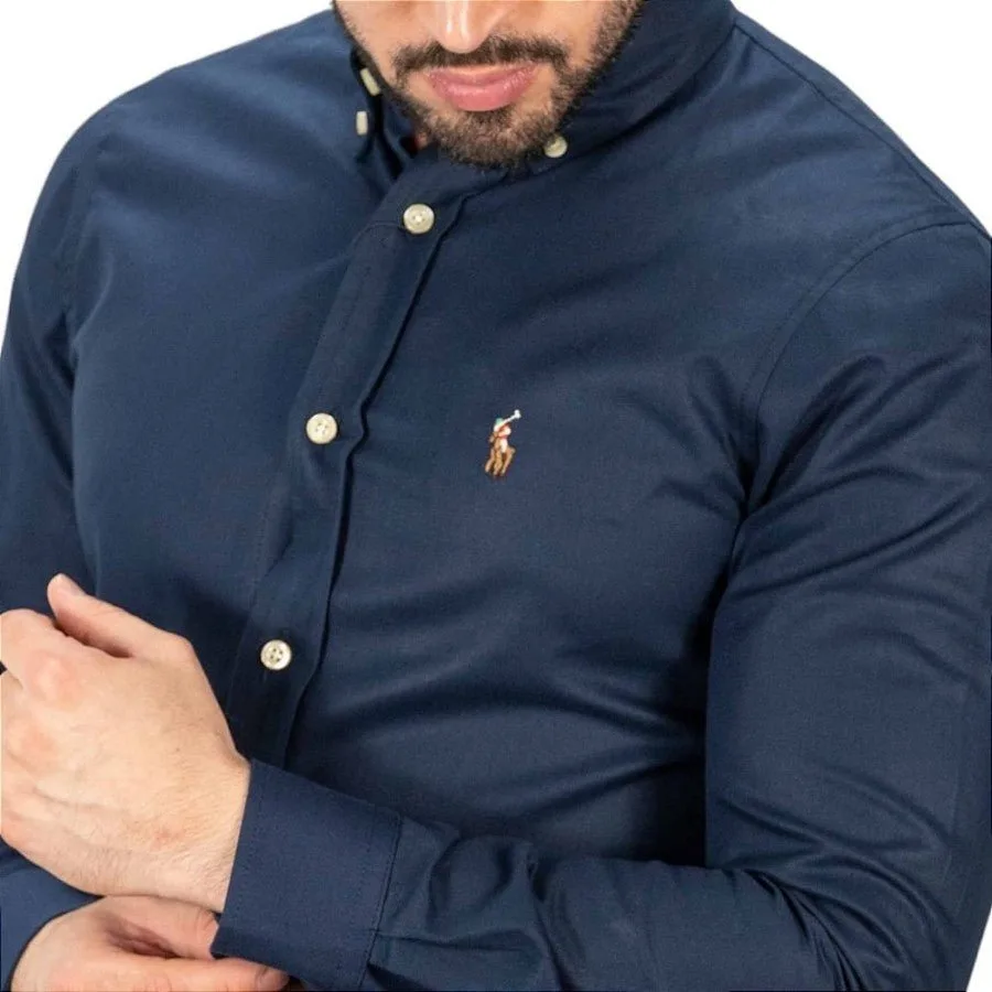 Camisa Hombre Azul Oscuro Polo Ralph Rain Lauren Manga Larga 100% Algodon - Golden Wear Colombia
