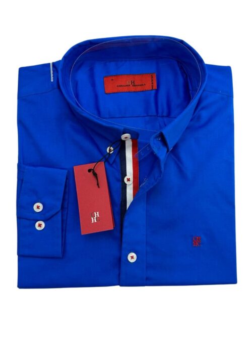 Camisa Hombre Azul Rey Carolina Herrera Manga Larga CH , 100% Algodón - Golden Wear Colombia