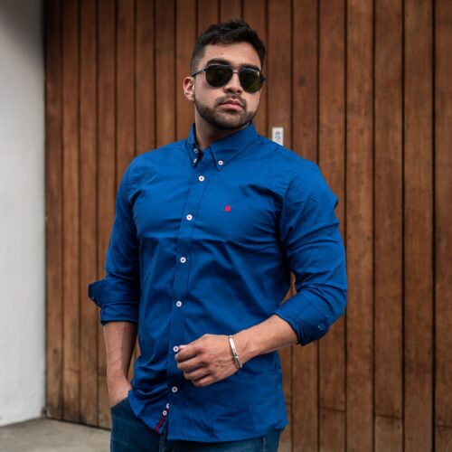 Camisa Hombre Azul Rey Carolina Herrera Manga Larga CH , 100% Algodón - Golden Wear Colombia