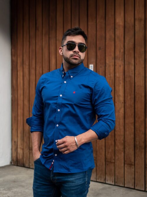 Camisa Hombre Azul Rey Carolina Herrera Manga Larga CH , 100% Algodón - Golden Wear Colombia