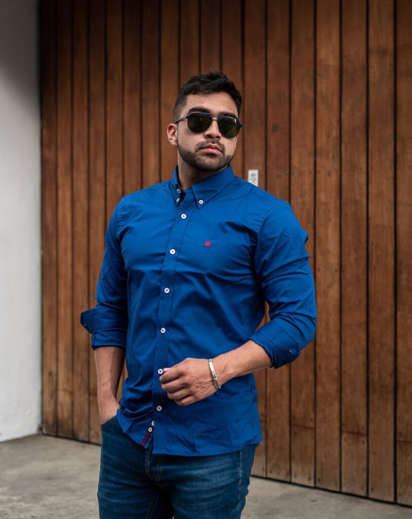 Camisa Hombre Azul Rey Carolina Herrera Manga Larga CH , 100% Algodón - Golden Wear Colombia