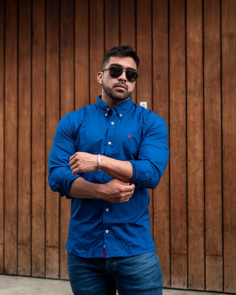 Camisa Hombre Azul Rey Carolina Herrera Manga Larga CH , 100% Algodón - Golden Wear Colombia