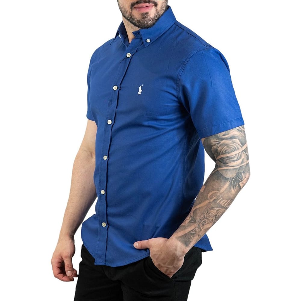 Camisa Hombre Azul Rey Polo Ralph Lauren Manga Corta , 100% Algodon - Golden Wear Colombia