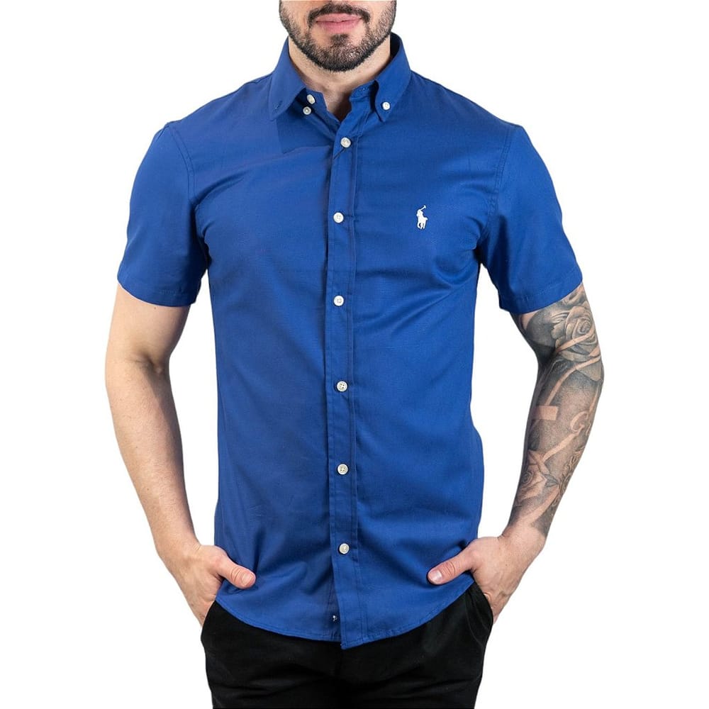 Camisa Hombre Azul Rey Polo Ralph Lauren Manga Corta , 100% Algodon - Golden Wear Colombia