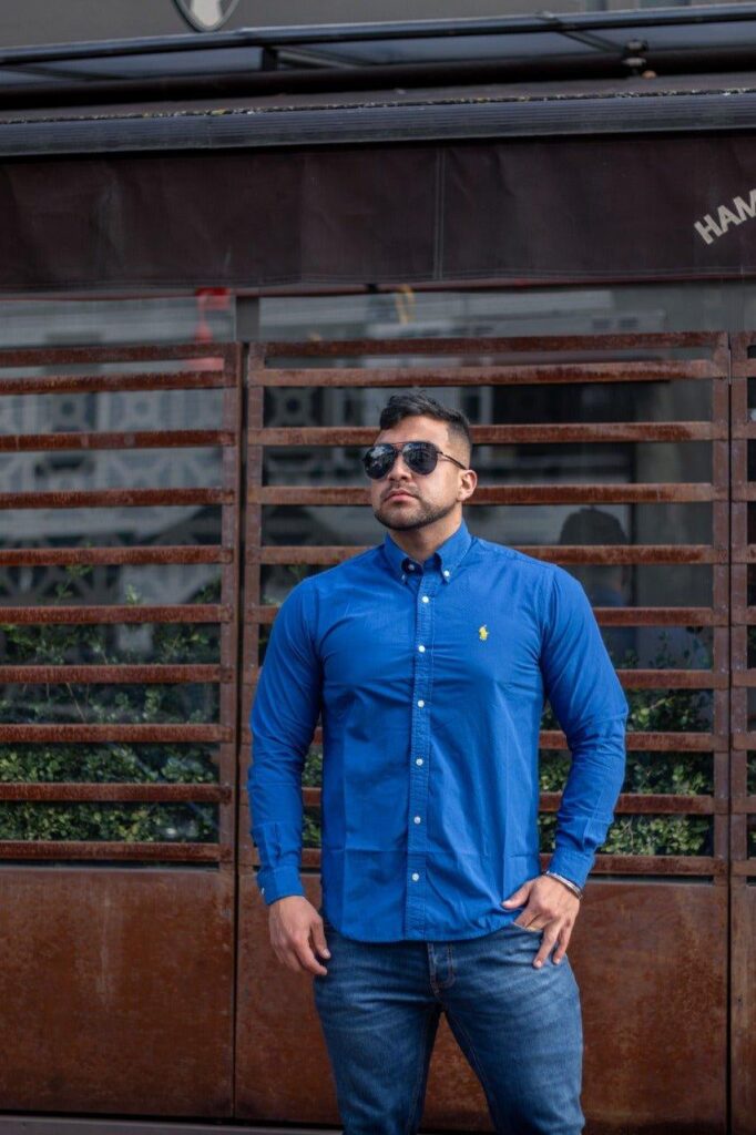 Camisa Hombre Azul Rey Polo Ralph Lauren Manga Larga , 100% Algodon - Golden Wear Colombia