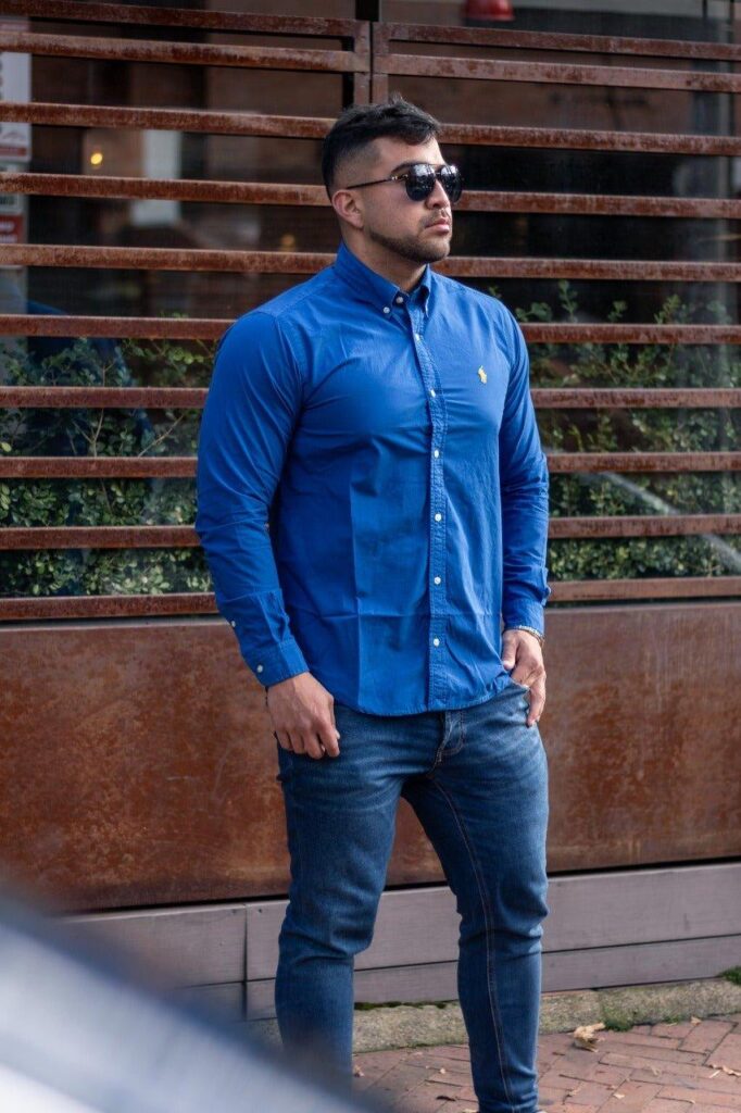 Camisa Hombre Azul Rey Polo Ralph Lauren Manga Larga , 100% Algodon - Golden Wear Colombia