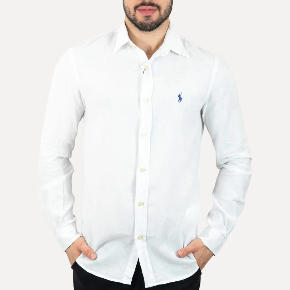 Camisa Hombre Blanca Polo Ralph Lauren Manga Larga Lino , 100% Lino - Golden Wear Colombia