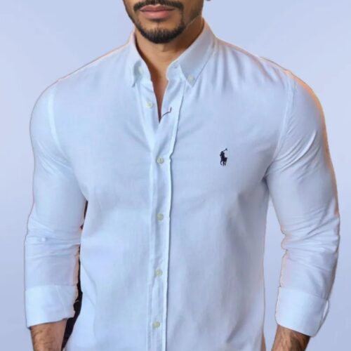 Camisa Hombre Blanca Polo Ralph Lauren Manga Larga Gran Producto Destacado , 100% Algodon - Golden Wear Colombia