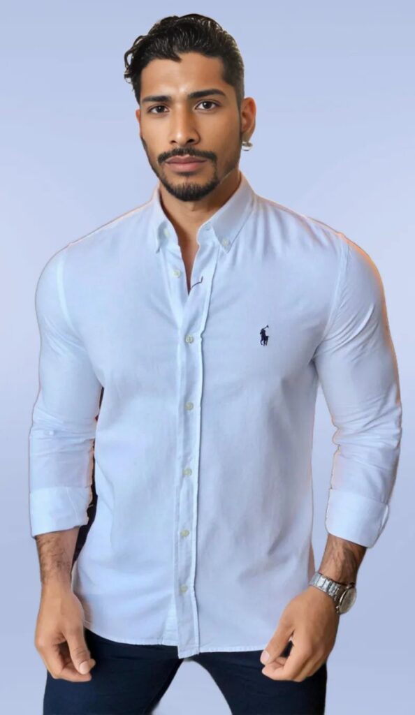 Camisa Hombre Blanca Polo Ralph Lauren Manga Larga Gran Producto Destacado , 100% Algodon - Golden Wear Colombia
