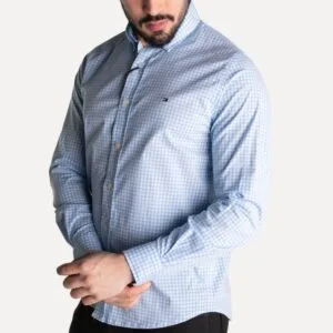 Camisa Hombre Cuadros Azul Celeste Manga Larga Tommy Hilfiger 100% Algodón - Golden Wear 