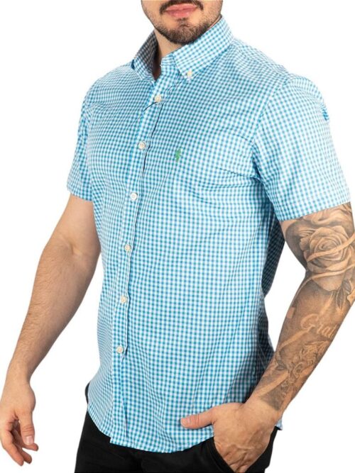 Camisa Hombre Cuadros Azul Celestes Polo Ralph Lauren Corta Larga 100% Algodón - Golden Wear Colombia