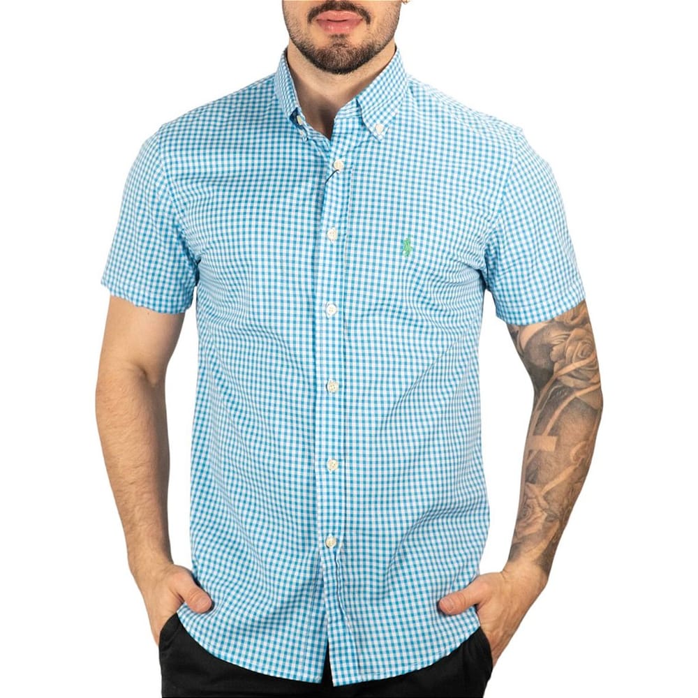Camisa Hombre Cuadros Azul Celestes Polo Ralph Lauren Corta Larga 100% Algodón - Golden Wear Colombia