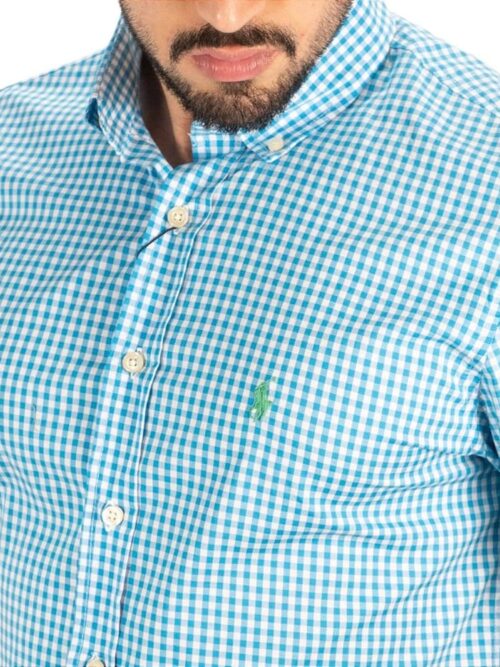 Camisa Hombre Cuadros Azul Celestes Polo Ralph Lauren Corta Larga 100% Algodón - Golden Wear Colombia