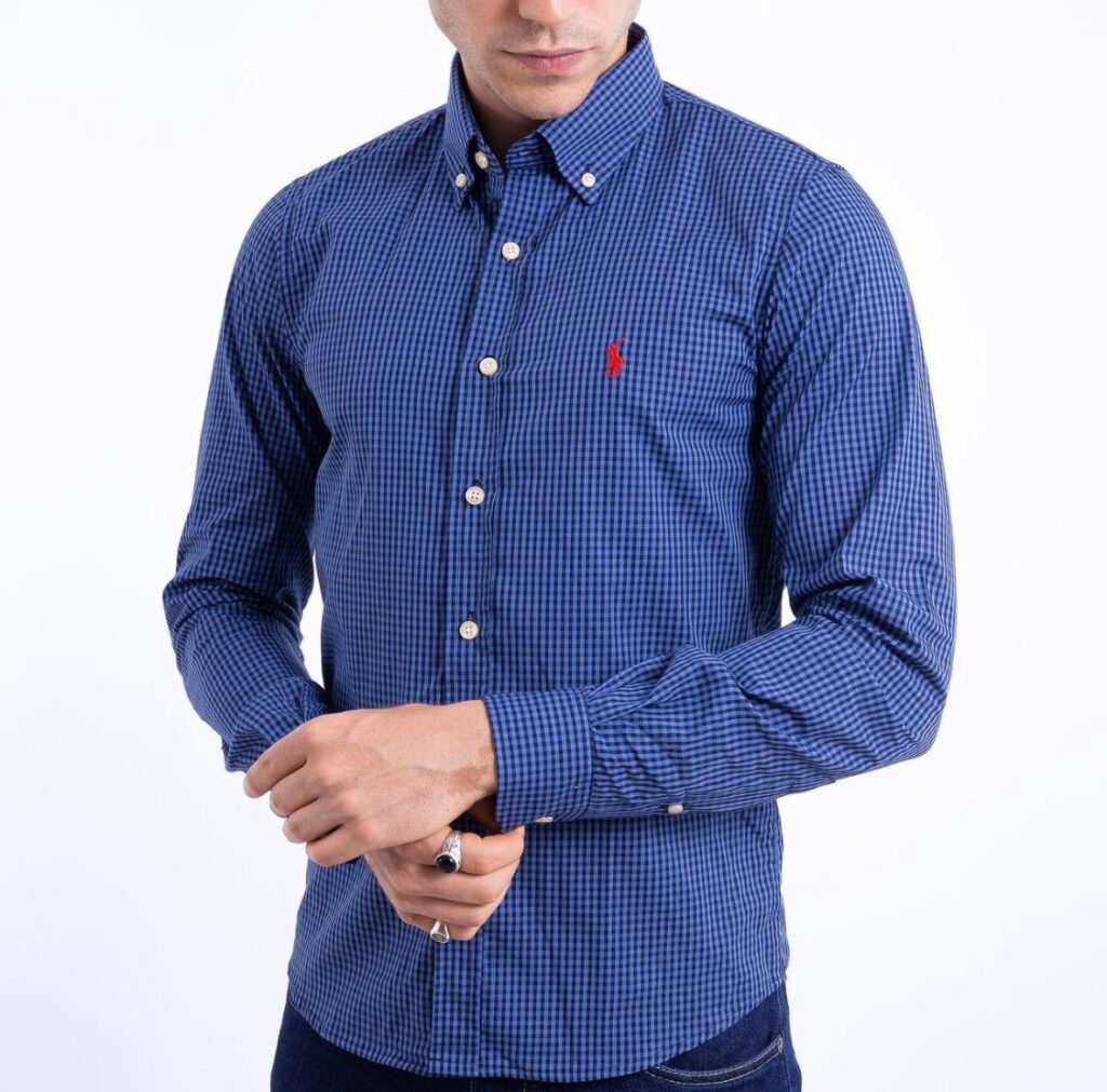 Camisa Hombre Cuadros Azules Combinados  Polo Ralph Lauren Manga Larga 100% Algodon - Golden Wear Colombia