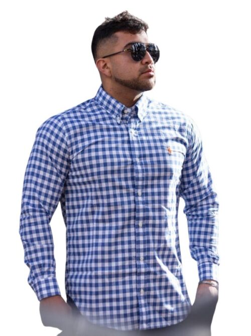 Camisa Hombre Cuadros Azules  Polo Ralph Lauren Manga Larga 100% Algodon - Golden Wear Colombia