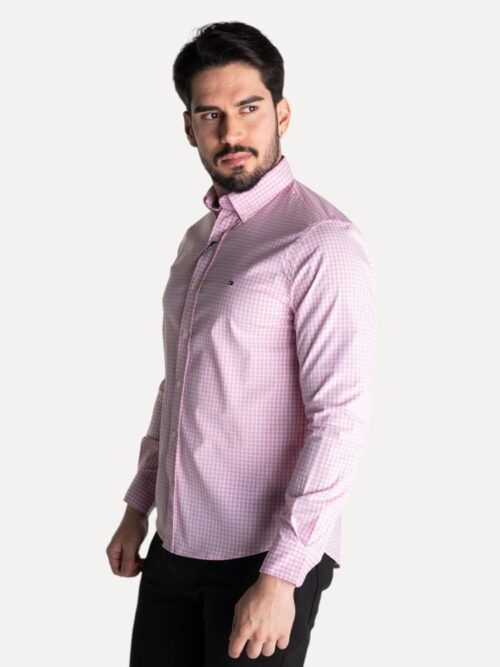 Camisa Hombre Cuadros Rosas Manga Larga Tommy Hilfiger 100% Algodón - Golden Wear Colombia