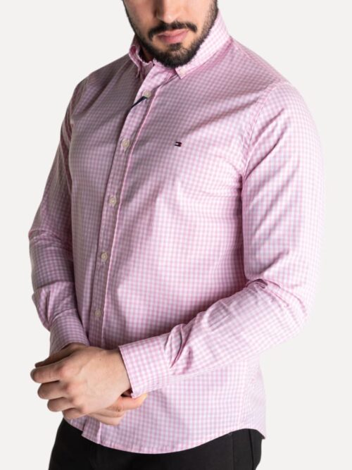 Camisa Hombre Cuadros Rosas Manga Larga Tommy Hilfiger 100% Algodón - Golden Wear Colombia