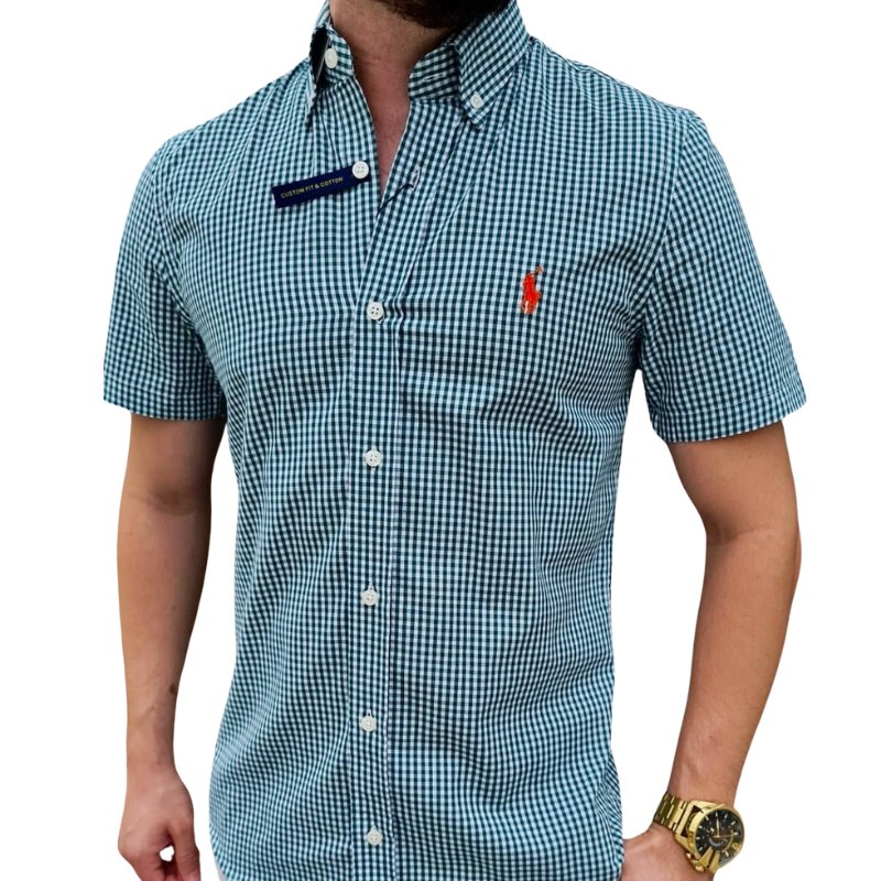 Camisa Hombre Cuadros Verdes Manga Corta Polo Ralph Lauren 100% Algodón - Golden Wear Colombia