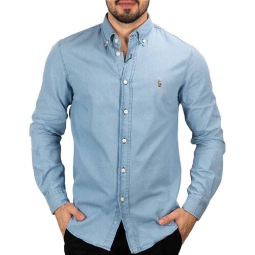 Camisa Hombre Jean Indigo Claro Polo Ralph Lauren Manga Larga 100% Algodon - Golden Wear Colombia
