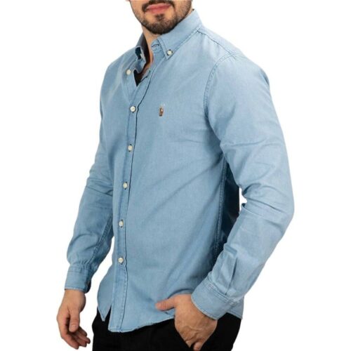 Camisa Hombre Jean Indigo Claro Polo Ralph Lauren Manga Larga 100% Algodon - Golden Wear Colombia