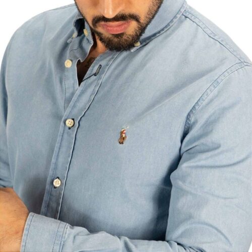 Camisa Hombre Jean Indigo Claro Polo Ralph Lauren Manga Larga 100% Algodon - Golden Wear Colombia