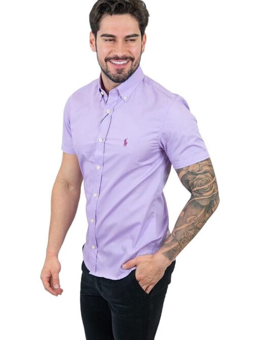 Camisa Hombre Lila Manga Corta Polo Ralph Lauren 100% Algodon Golden Wear Colombia
