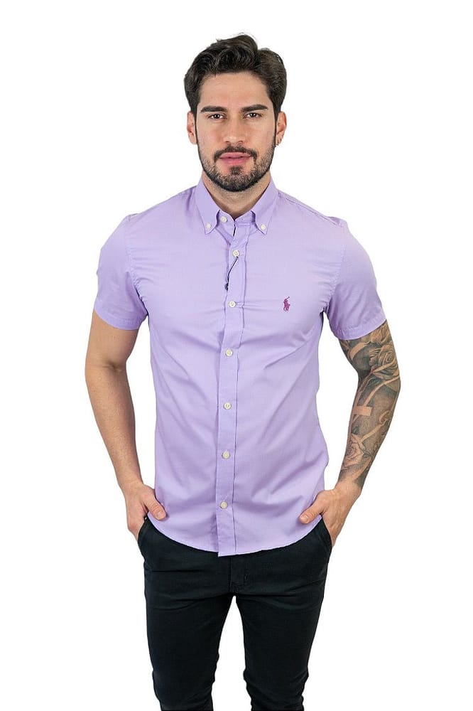 Camisa Hombre Lila Manga Corta Polo Ralph Lauren 100% Algodon Golden Wear Colombia