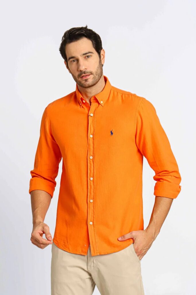 Camisa Hombre Naranja Polo Ralph Lauren Manga Larga 100% Algodon - Golden Wear Colombia