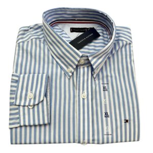 Camisa Hombre Rayas Azul Celeste Tommy Hilfiger Manga Larga 100% Algodon - Golden Wear Colombia