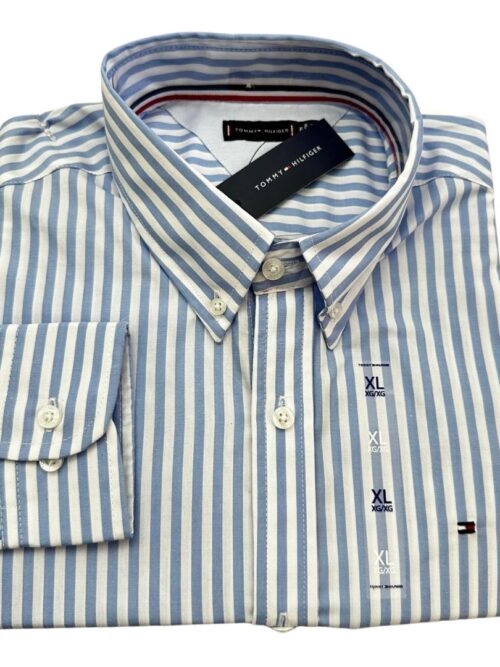 Camisa Hombre Rayas Azul Celeste Tommy Hilfiger Manga Larga 100% Algodon - Golden Wear Colombia
