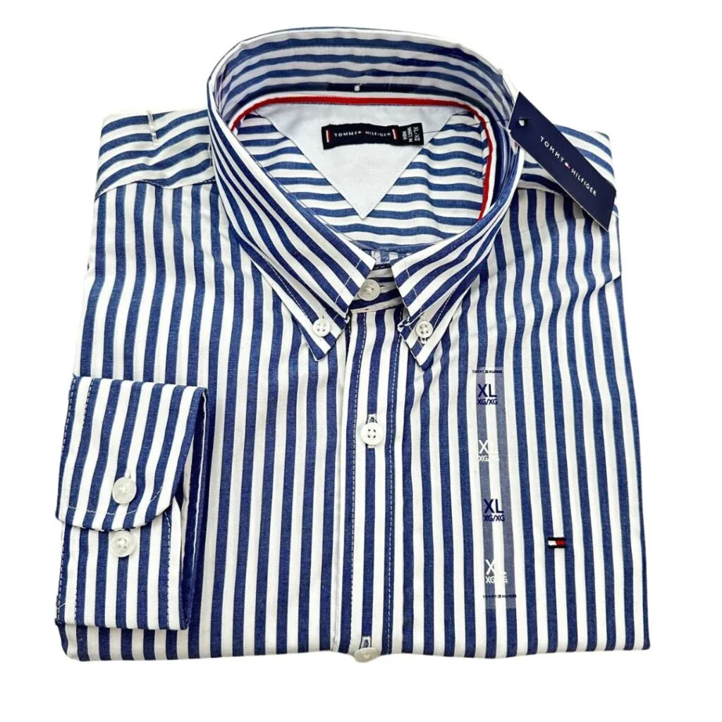 Camisa Hombre Rayas Azul Claro Tommy Hilfiger Manga Larga 100% Algodon - Golden Wear Colombia