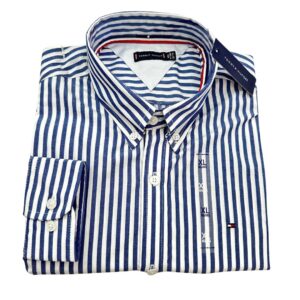 Camisa Hombre Rayas Azul Claro Tommy Hilfiger Manga Larga 100% Algodon - Golden Wear Colombia