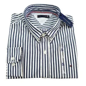 Camisa Hombre Rayas Azul Oscuro Tommy Hilfiger Manga Larga 100% Algodon - Golden Wear Colombia