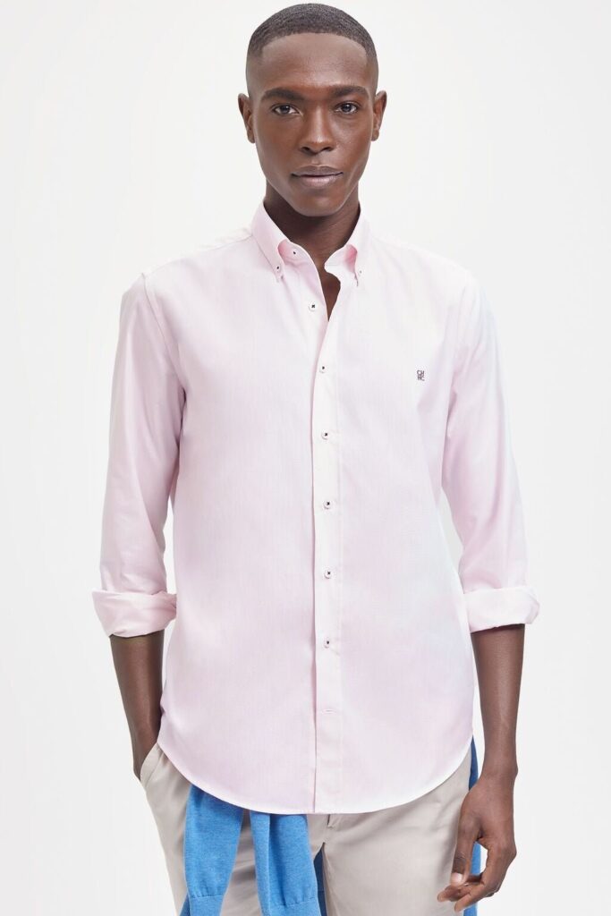 Camisa Hombre Manga Larga Carolina Herrera CH Rosa 100% Algodón - Golden Wear Colombia