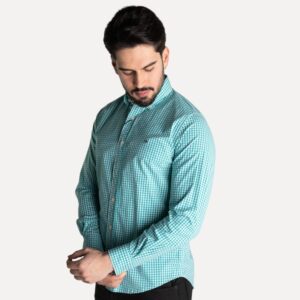 Camisa Hombre Tommy Hilfiger Cuadros Aguamarina Manga Larga 100% algodon Golden Wear Colombia