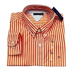 Camisa Hombre rayas Naranjas Tommy Hilfiger Manga Larga 100% Algodón - Golden Wear Colombia