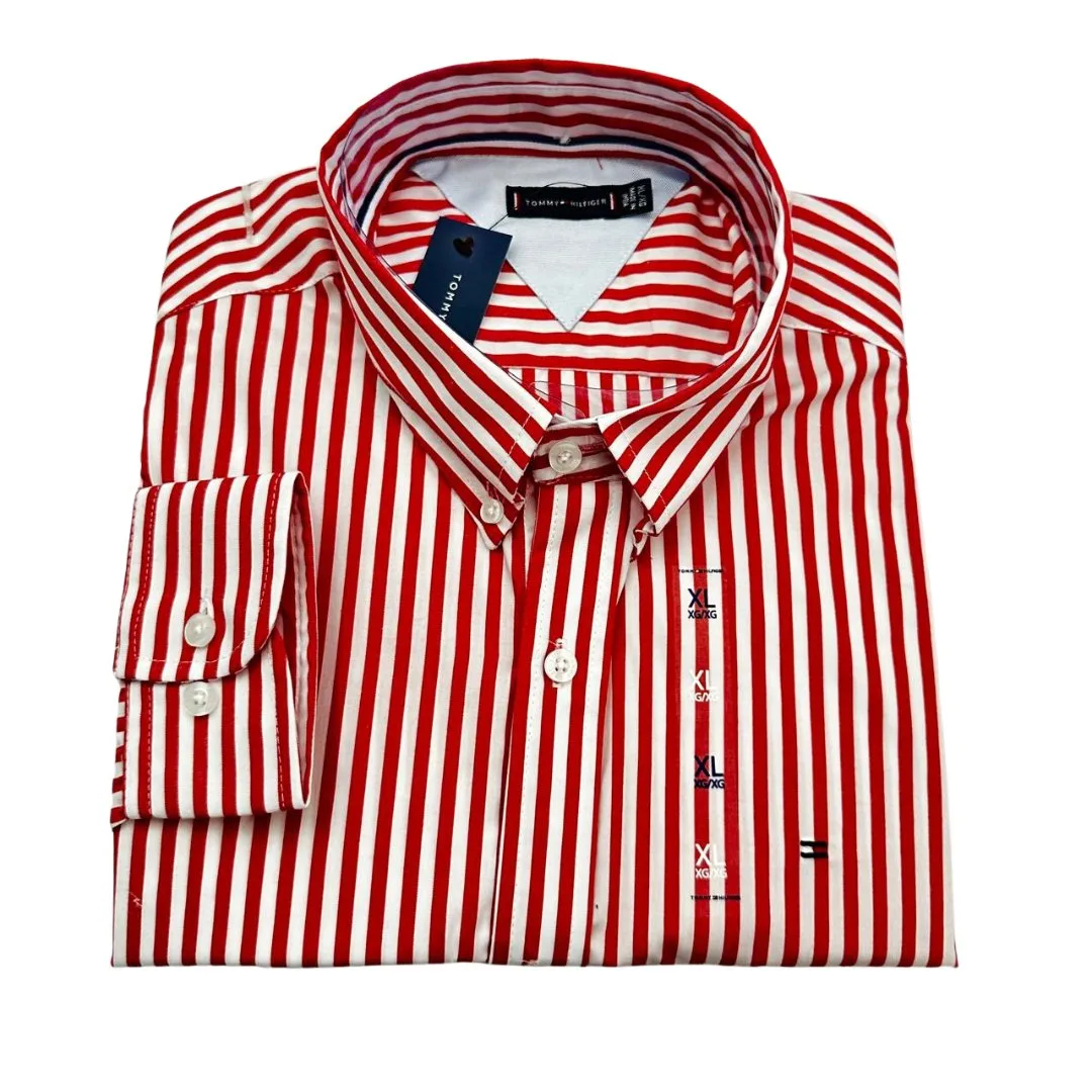 Camisa Hombre rayas Rojas Tommy Hilfiger Manga Larga 100% Algodón - Golden Wear Colombia