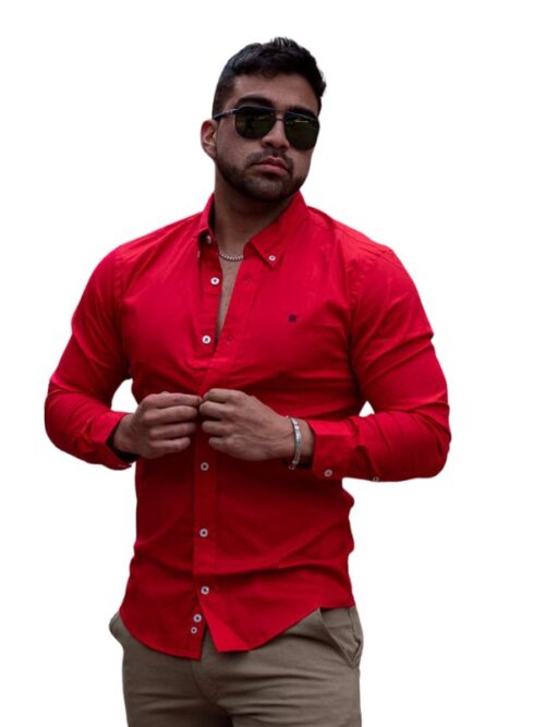 Camisa Hombre Manga Larga Carolina Herrera CH Roja 100% Algodón - Golden Wear Colombia