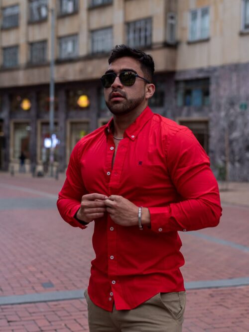 Camisa Hombre Manga Larga Carolina Herrera CH Roja 100% Algodón - Golden Wear Colombia