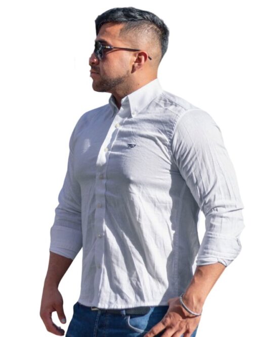Camisa Hombre Blanca Lino Team Wear - Golden Wear Colombia