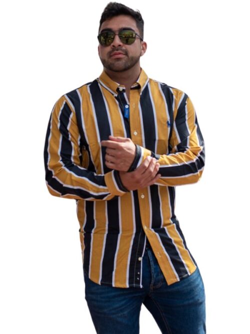 Camisa Hombre Rayas Mostaza Combinadas - Golden Wear Colombia