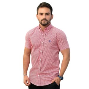 Camisa Hombre Roja A Cuadros Manga Corta - Golden Wear Colombia