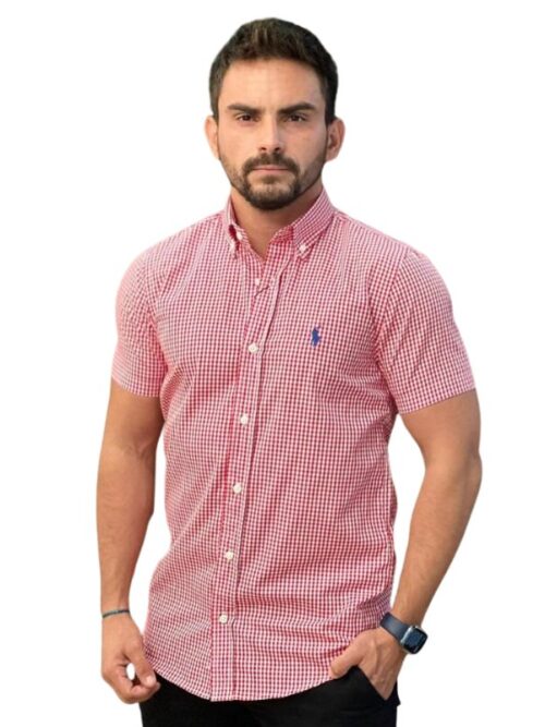 Camisa Hombre Roja A Cuadros Manga Corta - Golden Wear Colombia