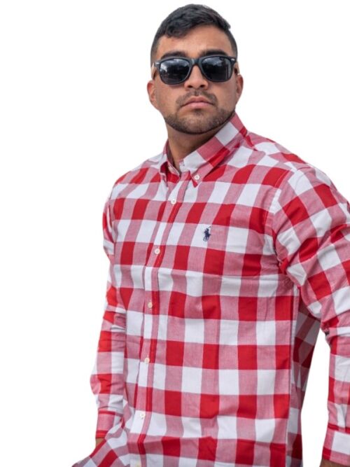 Camisa Hombre Roja Cuadros Grandes - Golden Wear Colombia