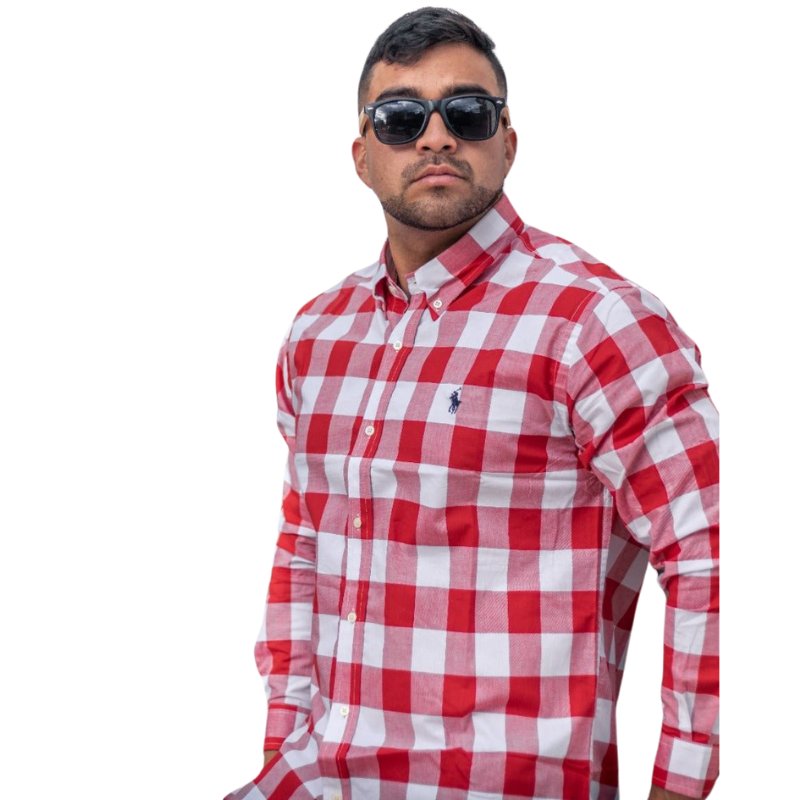 Camisa Hombre Roja Cuadros Grandes