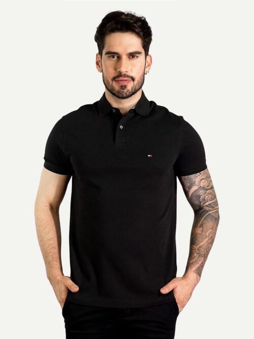 Camiseta Tommy Pique Hombre Negra - Golden Wear Colombia